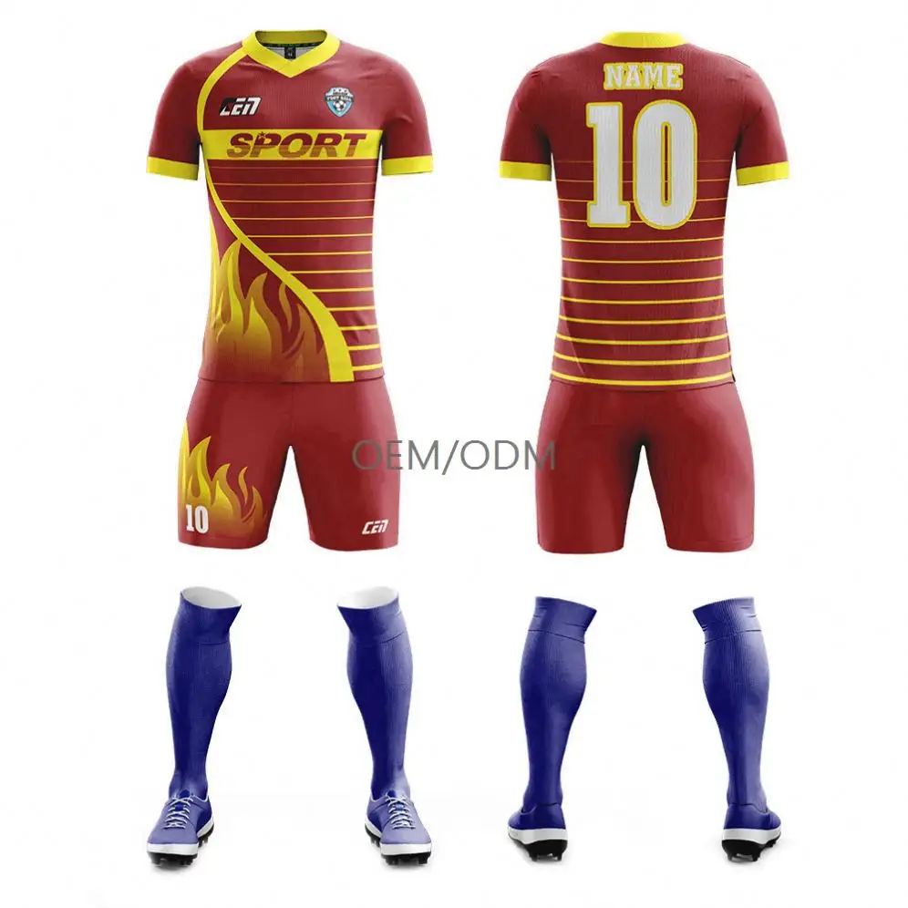Custom Football Team Kit Cheap Soccer Uniforms Set For Team Maillot De Football Sublimation Soccer Wear Printing Football Jersey