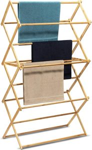 Étagère à linge en bois de <span class=keywords><strong>bambou</strong></span> étendoir à linge pliable robuste avec 2 niveaux pré-assemblés sèche-linge stable et peu encombrant - Product Image 3