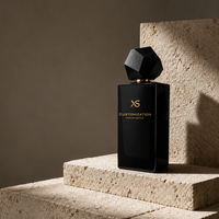 Flacon de parfum carré de luxe 100 ml pour coffret cadeau de marque, flacon pulvérisateur vide en verre noir avec capuchon à facettes et anneau doré