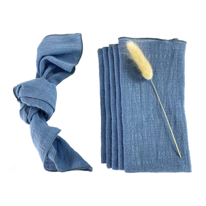 Serviettes en tissu de lin jetables brodées bleu poussiéreux 100% lin pour les mariages, les événements, la restauration - Product Image 1