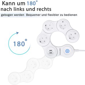 מפצל חשמל עם 4 שקעים ו-2 יציאות USB, כולל מתאם נסיעות, מתג, 16A, 3 שקעים, עשוי מחומר PC, תקן CE, 110-250V, 5V 3.1A - Product Image 2