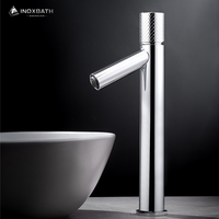INOXBATH Robinet de salle de bain mitigeur pour lavabo sur colonne, Or rose, Certifié, Acier inoxydable 304, Monotrou, Poignée à molette moletée