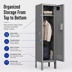 Casillero escolar de acero con cerradura, de una sola puerta, ventilado, para guardar <span class=keywords><strong>libros</strong></span>, mochilas y artículos esenciales de los estudiantes. - Product Image 2