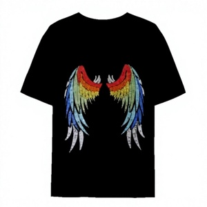 T-shirt pour homme avec ailes d'ange en strass, coupe slim, manches courtes, col rond, coton, streetwear, logo personnalisé - Product Image 2