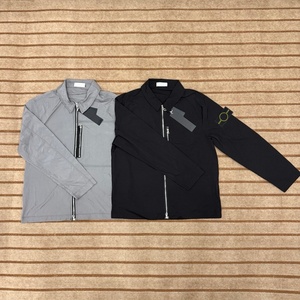 Veste chemise zippée décontractée coupe droite pour homme, gris pierre, col rabattu, coupe-vent, automne, polyester, logo sur la manche gauche - Product Image 2