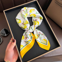 Écharpe de tête en soie de polyester à motif de fruits d'été, imprimé citron, foulard pour femmes, style de bureau, petit foulard pour femme