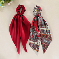 Chouchou en satin pour femme avec long foulard imprimé floral, élastique à cheveux style rétro, accessoires pour cheveux pour filles, coiffe