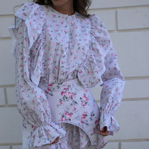 Abito Corto da Donna Vintage in Stile Francese con <span class=keywords><strong>Maniche</strong></span> <span class=keywords><strong>Lunghe</strong></span>, Stampa Floreale e Cintura Rimovibile - Product Image 4