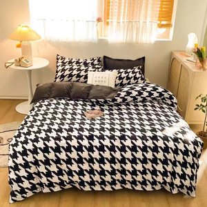 Parure de lit imprimée en coton doux <span class=keywords><strong>et</strong></span> agréable pour la peau à l'aloe vera, ensemble de couette brossée quatre pièces - Product Image 4