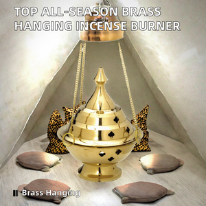 Quemador de Incienso Colgante de Latón con Cadena, Decoración Tradicional para el Hogar o Templo - Product Image 2