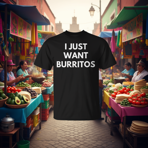 Camiseta con la frase 'Solo Quiero Burritos', divertida camiseta con humor sobre comida mexicana - Product Image 1