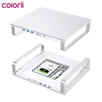 Soporte de Monitor de Aluminio con Base USB-C, Hub USB 3.0, Carcasa para SSD M.2 NVME NGFF y SATA de 2.5'', Lector de Tarjetas SD para iMac y Macbook