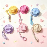 Dompet Koin Gantungan Kunci Mini 2026 Bentuk Topi Nelayan, Tempat Earphone dengan Tali Pergelangan Tangan, Dompet Bentuk Topi Bucket Bahan Corduroy
