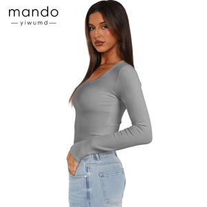 T-<span class=keywords><strong>shirt</strong></span> de <span class=keywords><strong>yoga</strong></span> à manches longues à col rond extensible pour femmes, doux, côtelé, respirant, léger, pour adultes, fabriqué en viscose - Product Image 5