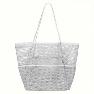 Sacs fourre-tout unisexes en nylon grande capacité pour la plage, design en maille à fermeture ouverte, usage quotidien, tendance pour hommes et femmes - Product Image 1