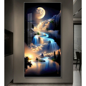 Peinture murale <span class=keywords><strong>moderne</strong></span> décorative en porcelaine de cristal avec LED, tableaux de paysage minimalistes de luxe pour salon - Product Image 1