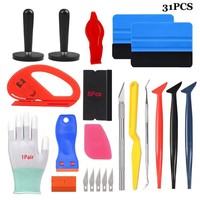 Kit d'outils pour film vinyle de voiture 31 pièces : grattoirs en plastique et raclettes en feutre