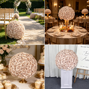 Boule de fleurs artificielle en soie rose poudré, faite à la main, pour centre de table de mariage, allée et décoration de scène - Product Image 2