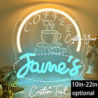 Enseigne néon LED personnalisée pour café, nom de café personnalisé, enseigne murale en acrylique pour vitrine de café, décoration murale pour entreprise