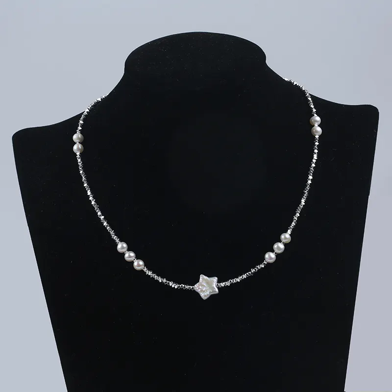 Collier de perles d'eau douce en forme d'étoile en argent 925 pour femmes et filles