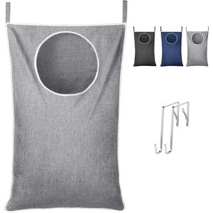 Hanging <b>Laundry</b> Hamper 33x15x85cm Foldable Fabric Rectangle Bathroom Clothing Organizer With Stainless Steel Hooks - Product Image 1