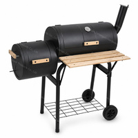 Barbecue fumoir à charbon de bois à roulettes avec table d'appoint et étagère de rangement pour jardin, terrasse et cuisson en extérieur