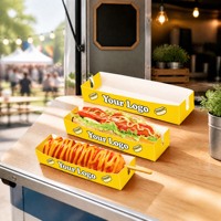 Boîte Combo Coréenne de Corn Dogs au Fromage et Hot-Dogs – Plateau Alimentaire Rectangulaire en Papier Blanc Biodégradable de Qualité Alimentaire avec Impression Personnalisée