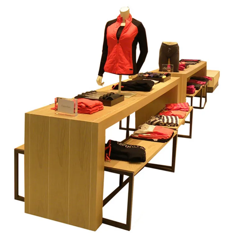 Custom Wood Retail Clothing Display Racks Table Stands