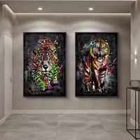 Cetakan Kertas Singa Abstrak Modern Giraffiti Art Deco untuk Seni Dinding Rumah Gambar HD Dekoratif Merek Yoofan