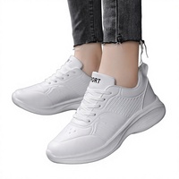 Baskets blanches pour femmes, à semelle plate, en PU, imperméables, à lacets, chaussures de sport décontractées, à semelle souple, résistantes à l'usure, ultra-légères, suprêmes