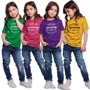 تي شيرت سادة بأكمام قصيرة للأطفال من القطن عالي الجودة مع شعار مخصص للبيع بالجملة