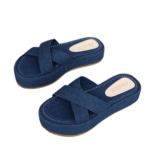 <span class=keywords><strong>Sandali</strong></span> con <span class=keywords><strong>Zeppa</strong></span> da Donna <span class=keywords><strong>in</strong></span> Denim <span class=keywords><strong>Blu</strong></span> con Doppio Cinturino, Ideali per Spiaggia e Uso Quotidiano, Vendita all'Ingrosso - Product Image 5