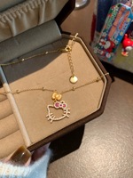 Collar con Colgante de Hello Kitty con Circonita Cúbica Brillante para Mujer, Chapado en Oro, Collar para Clavícula