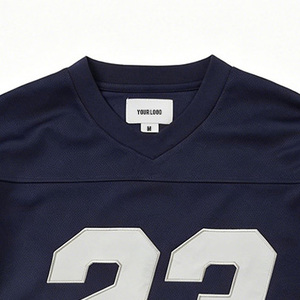 Camiseta deportiva de hockey de manga larga con estampado del número 23 para hombre, color azul marino y blanco, cuello en V, malla, logotipo personalizado, ropa deportiva urbana - Product Image 3
