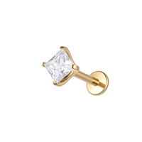 Labret en Titane ASTM F136 avec Zircon Cubique Taille Princesse, Clou à Pousser Sans Filetage, Plaqué Or 18K, Carré, pour Cartilage d'Oreille, Hélix, Enfant