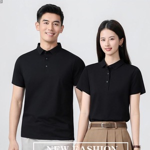 Polo promotionnel à manches courtes en coton respirant, uniformes d'été, logo personnalisable, noir, blanc, bleu, argent, vert - Product Image 1