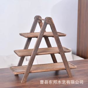 Wooden multi-layer tray storage <b>rack</b>, three-tier fruit cake <b>plate</b> holder, solid wood multi-layer tray display <b>rack</b> - Product Image 5