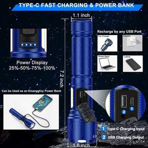 반랄 블루 고광도 LED 휴대용 손전등 초고휘도 8가지 모드 COB 작업등 충전식 자석 방수 기능 - Product Image 5