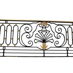 Rampe de balcon intérieure décorative en fer forgé, or et noir, garde-corps métallique de luxe, pièces OEM personnalisées - Product Image 2