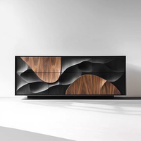 Buffet moderne de luxe avec base en acier carbone, armoire de rangement en contreplaqué à grain de bois pour meubles de salle à manger