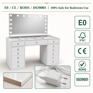 Table de maquillage moderne avec miroir LED et tiroirs pour coiffeuse, chambre, salon, école, hôtel - Product Image 4