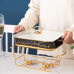 Casserole Nordique Rectangulaire en Céramique à Double Poignée, Vaisselle d'Hôtel Luxe Léger, Pot à Soupe Créatif Chauffé à la Bougie pour Usage Domestique - Product Image 6