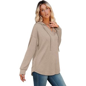 FOXA <b>Women's</b> V Neck Hoodie Oversized Sweatshirt Cotton Blend Breathable With Pockets Plus Size Fall Fashion Top - Product Image 4
