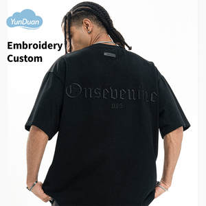 <span class=keywords><strong>T</strong></span>-shirt streetwear de haute qualité en coton lourd 300GSM avec logo brodé, surdimensionné, broderie 3D personnalisé<span class=keywords><strong>e</strong></span> pour hommes - Product Image 2