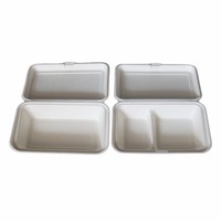 Boîte alimentaire jetable biodégradable et compostable en bagasse de canne à sucre, modèle Fujian Box2 Clamshell