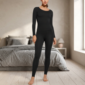 <b>Black</b> Seamless Women Yoga Set <b>Long</b> <b>Sleeve</b> <b>Crop</b> Top High Waist Leggings Gym Workout Activewear - Product Image 3
