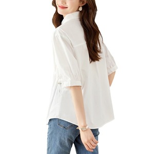Chemise bleu clair pour femme, à manches courtes, design été, <span class=keywords><strong>haut</strong></span> à volants, coupe ample, amincissante, en coton - Product Image 5