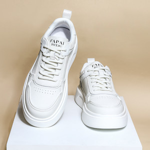 Men's <b>White</b> Casual Sneakers Thick Sole Height Increasing Mid <b>Heel</b> Rubber Outsole Breathable Fashionable Leisure Shoes - Product Image 4