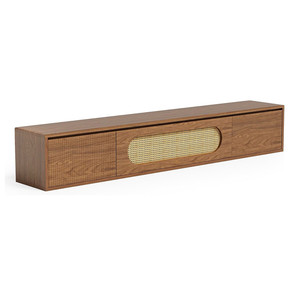 Meuble TV de salon moderne personnalisé table basse murale tiroir en forme de vague en bambou et rotin avec panneau de blister en option - Product Image 5