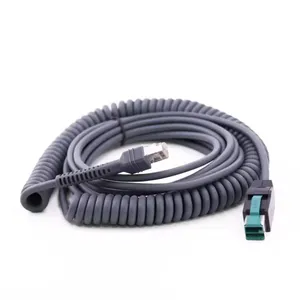 Venta al por mayor gris RJ45 resorte retráctil espiral rizado cable en espiral 12V 24V conector POS máquina impresora escáner alimentado por USB Cable